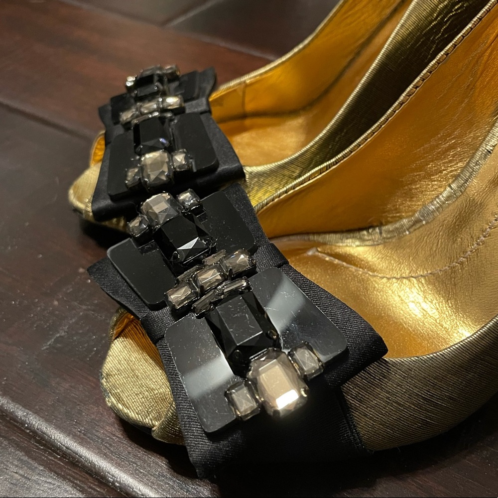 BCBG Max Azaria Gold Jeweled Pumps